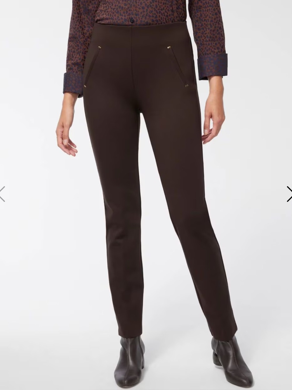 Chicos Cocoa Brown So Slimming Juliet Trim Detail Ankle Pant- Size 2 US 12